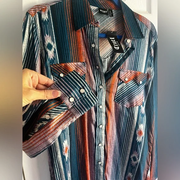 NWT Cruel denim Aztec pearl snap Western‎ Shirt women’s size small - Picture 5 of 12